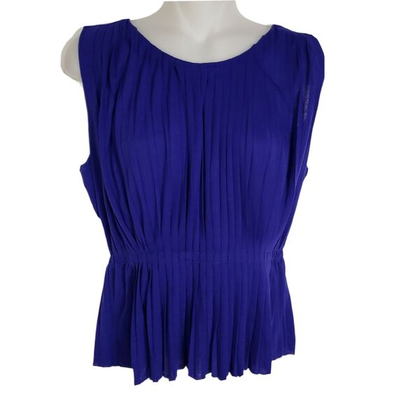J.CREW Womens Top Sz XS Blue Accordion Pleated Tank Sleeveless Peplum Round Neck - Picture 1 of 8